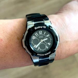 Baby G-Schock Black with Nickel Silver Trim and Black and Silver Face